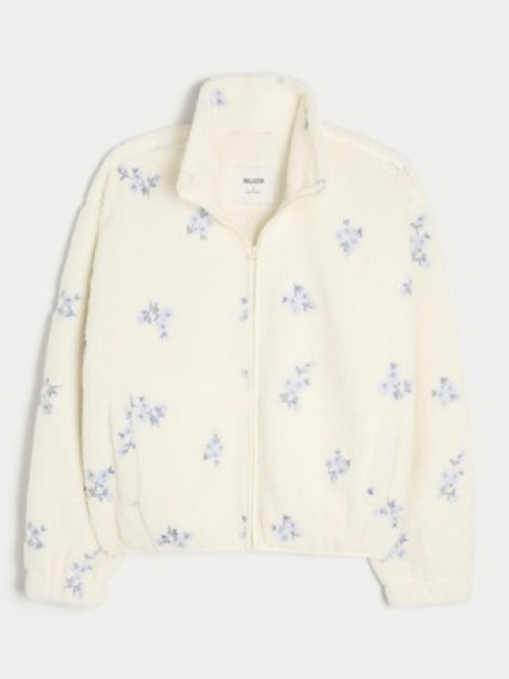 HOLLISTER Embroidered Floral Sherpa Teddy Fleece Zipper Jacket - Picture 15 of 16
